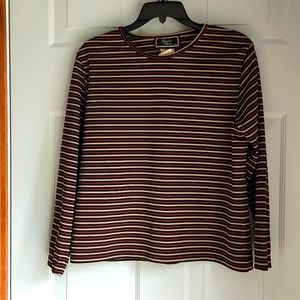 Gotham Square Women's Sz 12 Long Sleeve Black, Deep Red, Tan Stripe Top